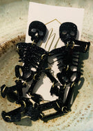 Large Black Halloween Skeleton Earrings