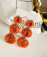 Fall Pumpkin Beaded Earrings Halloween