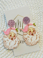 Pink and White Santa Claus Christmas Earrings