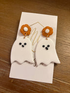 Clay Ghost Earrings with Orange Flower