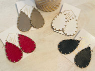 Leather and Gold Teardrop Earrings