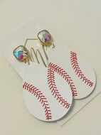 Leather Baseball Earrings with Iridescent Tops
