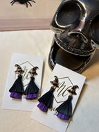 Fun Broom Witch Hat Halloween Earrings