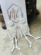 White Glitter Halloween Skeleton Earrings