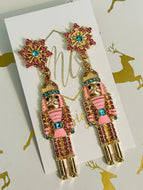 Pink Nutcracker with Snowflake Earrings