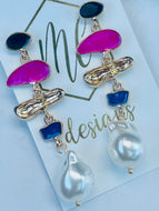 Long dangle Colorful Pearl Earrings