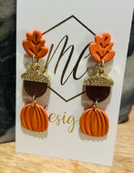 Thanksgiving Pumpkin Acorn Leaf Earrings