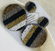 Large Round Beaded Black and Gold Earrings