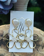 Gold Flower Earrings with Pearl Post