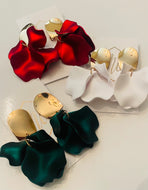 Gold Dangle Flower Petal Earrings with Shiny Gold Top