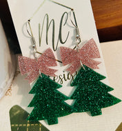 Glitter Christmas Trees with Pink Bows