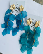 Translucent Long Acrylic Petal Earrings with Gold Leaf Post