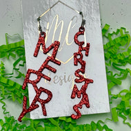 Red Glitter Fish Hook Christmas Earrings