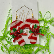 Fabric Candy Cane & Star Christmas Earrings