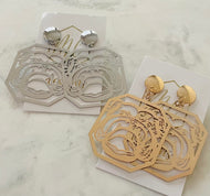 Bulldog Rectangular Filigree Dangle Earrings