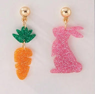 Easter Glitter Acrylic Bunny and Carrot Earrings