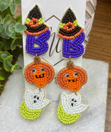 HALLOWEEN BOO GHOST PUMPKIN BEADED EARRINGS