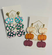 Triple Acrylic Painted Dangle Pumpkins