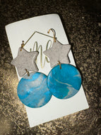 Turquoise Gray Clay Star Earrings