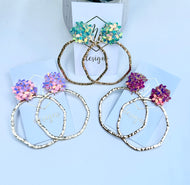 Statement Cluster of Flowers Textured Open Circle Earrings