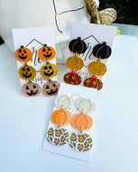 Triple Tiered Pumpkin Halloween Fall Earrings