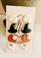 Clay Halloween Witch Hat Pumpkin Ghost earrings