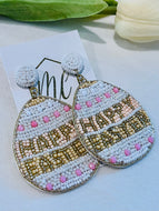 White Beaded Happy Easter Egg