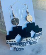 Black and White Clay Aztec Earrings
