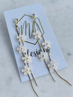 Dainty small white flower dangle earrings
