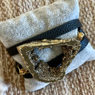 Gold Stone Leather Wrap Bracelet