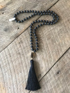 Black Lava Bead Tassel Necklace