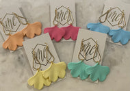 Pastel ginkgo leaf earrings with gold circle teardrop