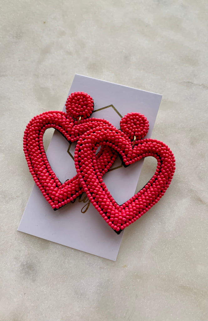 Heart Statement Earrings, Valentines day earrings, heart jewelry, bead –  jillmakes