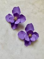 Large Statement Purple Flower Stud Earrings