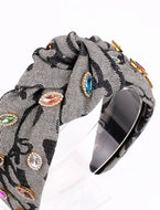Gray Patterned and Jeweled Headband