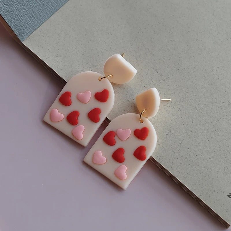 201 polymer clay earrings - pink heart - valentines love letter