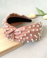 Leather Wide Knot Pearl Headbands