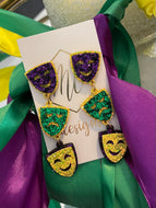 Mardi Gras Triple Mask Earrings