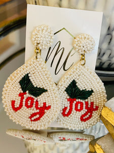 JOY Christmas Seed Bead Oval Earrings