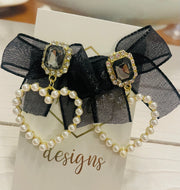 Black Bow Pearl Earrings