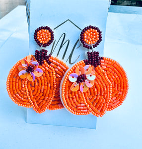 Fall Pumpkin Beaded Earrings Halloween
