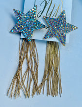 Rhinestone Star Earrings with Small Chain Tassels