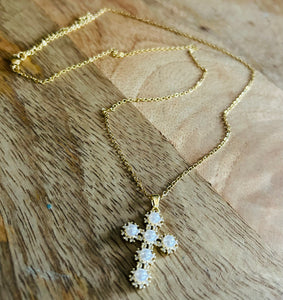 Jewel and Pearl Cross Necklaces