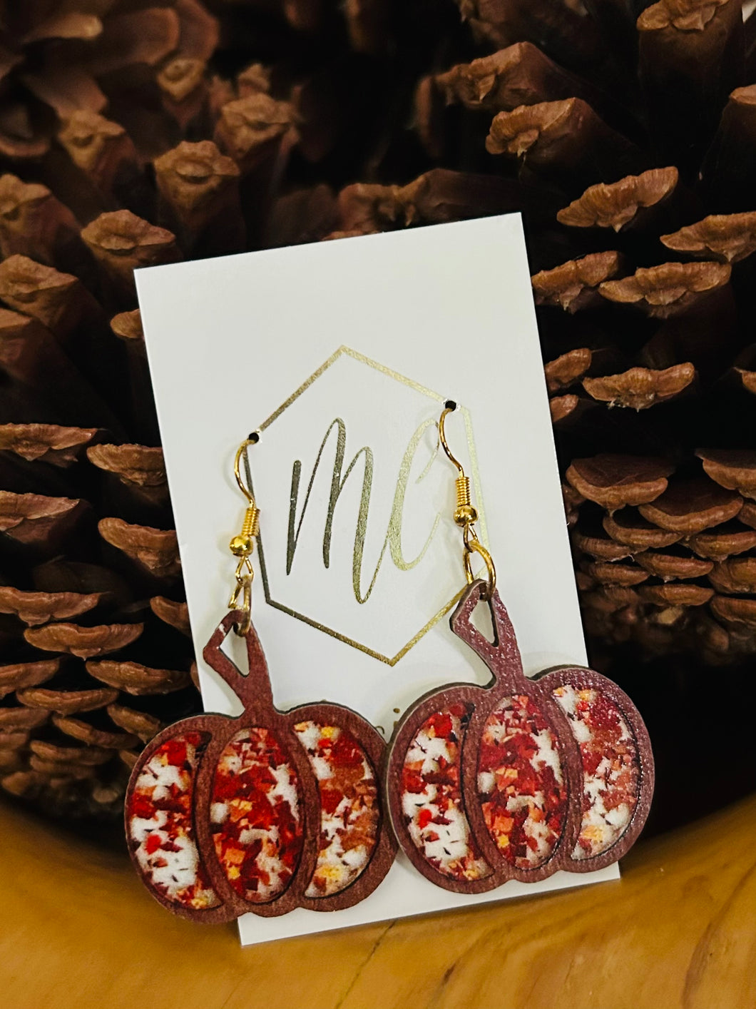 Wooden Thanksgiving Pumpkin Earrings
