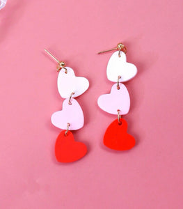 Triple Clay Heart Earrings Valentine