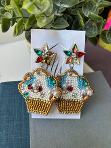 Beaded Colorful Cupcake Earrings