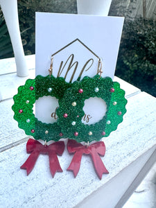 Wreath with a Bow Christmas Earrings