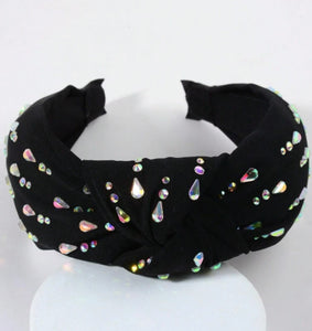 Knot Fabric Headband With Iridescent Rhinestones