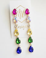 Colorful Rainbow Jewel Statement Drop Earrings