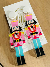 Pink and Teal Acrylic Nutcracker Christmas Earrings